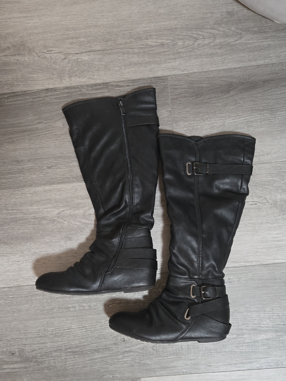 Dream Pairs Wide Calf Black Over-The-Knee Buckle Riding Boots 8.5